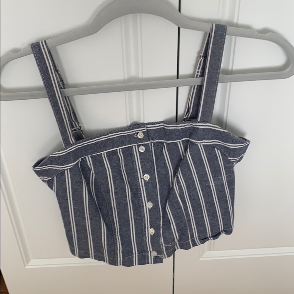 Adorable blue and white striped button crop top